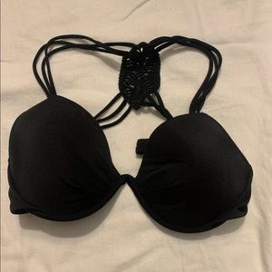 Victorias Secret Black Crochet Back Bikini Top 32C